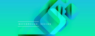 Soyut geometrik şekiller örtüşür, dinamik gradyan arkaplan oluşturur. Turkuaz, yeşil renkler kompozisyona hakim. Modern tasarım ögesi.