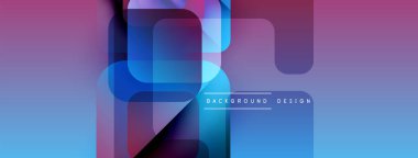 Soyut geometrik şekiller örtüşür, parlak mavi ve mor renkler yaratır. Modern tasarım elementleri dijital sanat, arkaplan dokusu.