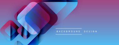 Soyut geometrik şekiller örtüşür, parlak mavi ve mor renkler yaratır. Arkaplan ve sunumlar için modern tasarım ögesi.