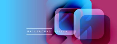 Soyut arkaplan özellikleri üst üste binen kareler, gradyanlar. Pembeye mavi geçişler, modern görsel efektler yaratıyor. Metin arkaplan tasarımı okur.