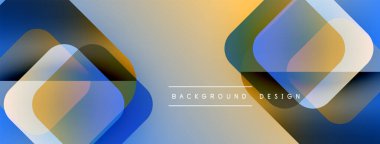 Soyut geometrik şekiller örtüşüyor, canlı renk eğimleri yaratıyor. Yumuşak maviler, portakallar, kahverengiler pürüzsüz harmanlanır. Modern tasarım ögesi.