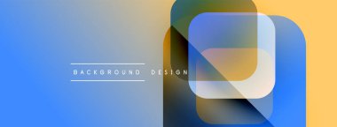 Soyut arkaplan özellikleri bulanık dikdörtgenler, gradyanlar. Mavi, turuncu renkler kompozisyona hakim. Metin arka plan tasarımı okur. Minimalist stil.