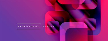 Soyut geometrik şekiller üst üste mor, pembe gradyanlar. Modern tasarım elementleri dinamik görsel efekt yaratır. Metin arkaplan tasarımı okur.