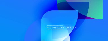 Soyut mavi arkaplan. Üst üste binen şekiller dinamik görsel efekt yaratır. Modern tasarım elementleri yenilik ve teknoloji öneriyor.