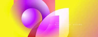 Soyut, enerjik şekiller çakışıyor. Sarı, mor, pembe renkler dinamik kompozisyon yaratır. Arka planlar için modern tasarım ögesi.