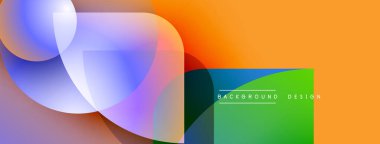 Soyut canlı tasarım, üst üste binen daireler, gradyanlar. Turuncu, mavi, yeşil renkler modern görsel etki yaratır. Mevcut en küçük metin.