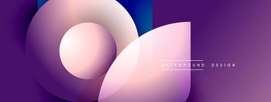 Soyut mor tasarım, üst üste binen daireler, kareler. Renkler modern görsel efekt yaratır. Minimalist biçim, temiz sunum.