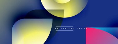 Soyut geometrik şekiller çakışıyor. Renkler harmanlanmış, mavi, pembe. Modern tasarım akıcılık, dinamizm, görsel ilgi.