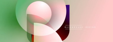 Soyut geometrik şekiller çakışıyor. Yumuşak gradyanlar modern, minimalist bir zemin oluşturur. Renkler karışır, dinamik bileşim oluşturur.