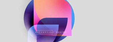 Soyut şekiller örtüşüyor, canlı renk değişimleri yaratıyor. Arkaplanda metin arkaplan tasarımı var. Minimalist estetik, modern sunum.