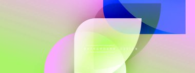 Soyut renkli şekiller dinamik arkaplan oluşturur. Yumuşak gradyanlar renk karışımı, modern görsel cazibe sunar.