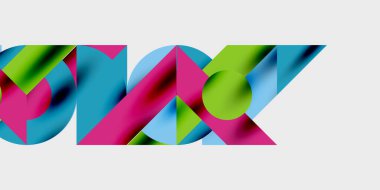 Soyut geometrik şekiller örtüşür, canlı renkli tasarım yaratır. Gradyan renkler üçgenler, daireler, dikdörtgenler içinde harmanlanır. Modern estetik.