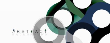 Soyut arkaplan özellikleri üst üste binen daireler, kareler. Renkler arasında mavi, yeşil, gri, beyaz var. Modern tasarım ögesi.