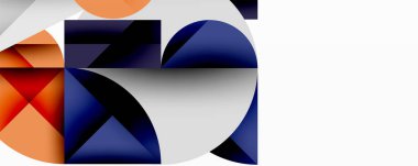 Soyut tasarım 50 numaralı özelliktir. Geometrik şekiller örtüşür, dinamik bileşim yaratır. Renkler arasında turuncu, lacivert, gri, beyaz.