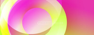 Canlı soyut katmanlar dinamik pembe ve sarı gradyan oluşturur. Dairesel şekiller üst üste binerek modern görsel efekt oluşturuyor. Düz geçişler tasarımı tanımlar.