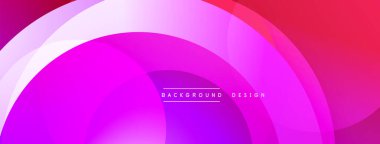 Soyut arkaplan özellikleri katmanlı, dairesel şekiller. Renkler mordan pembeye geçerek dinamik görsel efekt yaratır. Metin arkaplan tasarımı okur.