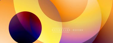 Soyut, canlı, üst üste binen çemberler dinamik eğimli arkaplan oluşturur. Sıcak renkler kompozisyona hakim, modern estetik sunuyor..