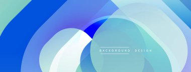 Soyut mavi katmanlar dinamik görsel akış yaratır. Yumuşak eğimler, dairesel şekiller, modern tasarım elementleri mevcut. Minimalist estetik.