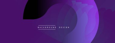 Soyut mor katmanlar dinamik arkaplan yaratır. Yumuşak kıvrımlar, eğimler modern tasarım elementlerini gösteriyor. Minimalist metin mevcut.