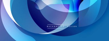 Soyut mavi arkaplan. Üst üste binen şekiller dinamik akış, modern tasarım yaratır. İnce gradyanlar derinlik ve görsel ilgi ekler.