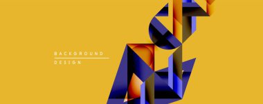 Soyut geometrik bileşim. Üst üste binen şekiller, sarı zemine karşı mavi ve turuncu renkler kullanarak derinlik yaratır. Dijital projeler için modern tasarım ögesi.