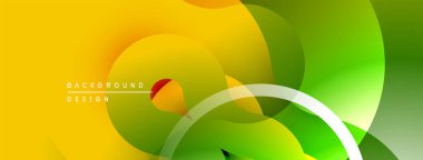 Soyut, enerjik bir arkaplan. Üst üste binen şekiller dinamik görsel efekt yaratır. Sarı, yeşil renkler kompozisyona hakim. Modern tasarım ögesi.