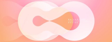 Soyut şekiller örtüşür, yumuşak eğimler yaratır. Şeftali, pembe renkler dizaynın hakimi. Minimalist estetik, modern his.