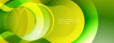 Soyut yeşil arkaplan. Üst üste binen şekiller dinamik, akışkan görsel efektler yaratır. Dijital projeler için uygun parlak, modern tasarım.