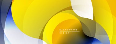 Soyut arkaplan özellikleri üst üste binen yuvarlak şekiller. Sarılar, maviler, griler dinamik kompozisyon oluşturur. Modern tasarım ögesi.