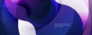 Soyut sıvı şekilleri, mor renkler baskın gelir. Üst üste binen katmanlar dinamik görsel akış yaratır. Arka planlar için modern tasarım ögesi.
