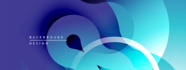Soyut akışkan şekiller, mavi tonlar baskın. Gradyan katmanlar derinlik yaratır, modern tasarım elementi. Minimalist kompozisyon, pürüzsüz geçiş.