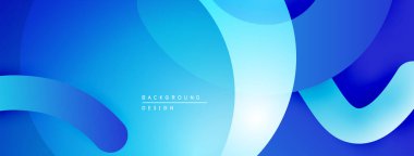 Soyut mavi arkaplan. Üst üste binen şekiller dinamik ve akıcı bileşimler yaratır. Yumuşak eğimler modern estetik sunar.