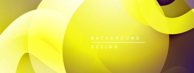 Soyut sarı arkaplan. Üst üste binen şekiller dinamik ve modern görsel efektler yaratır. Gradyan renkler derinlik, doku ekler.