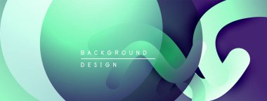 Soyut sıvı şekiller, canlı yeşil, mor renkler. Modern tasarım, pürüzsüz eğimler dinamik kompozisyon yaratır. Minimalist estetik.