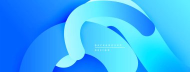 Soyut mavi arkaplan. Pürüzsüz şekiller örtüşür, dinamik görsel akış yaratır. Dereceli gölgeler derinlik sunar, modern estetik.