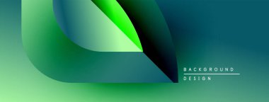 Soyut gradyanlar harmanlanarak akışkan şekiller yaratır. Yeşil, deniz mavisi renkleri dizaynın baskın rengidir. Hareketi ve derinliği gösterir. Mevcut en küçük metin.