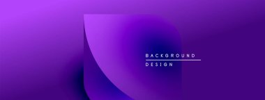 Soyut mor gradyan tasarım. Düz kıvrımlar dinamik görsel efekt yaratır. Metin elemanları mevcut olan minimalist bir tarz. Modern estetik.