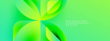Parlak yeşil soyut çiçek tasarımı. Gradyan katmanlar dinamik taç yaprakları oluşturur, modern estetik. Minimum metin arka plan kullanımını gösterir.