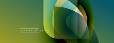 Soyut geometrik bileşim. Üstüste binen yarı saydam şekiller canlı renk değişimleri yaratır. Arka planlar için modern tasarım ögesi.