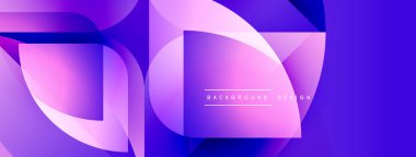 Soyut mor tasarım üst üste binen geometrik şekiller içerir. Gradyan renkler dinamik görsel efekt yaratır. Modern, şık arkaplan.