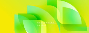 Parlak sarı arka plan, üst üste binen yeşil şekiller. Gradyan etkileri olan modern tasarım, metin arka plan tasarımı. Basit, temiz estetik..