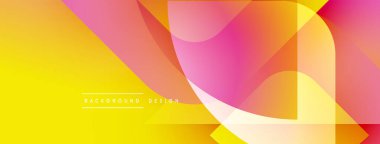 Soyut geometrik şekiller örtüşür, parlak sarı, turuncu, pembe renkler yaratır. Sancaklar ve arka planlar için modern tasarım uygun.