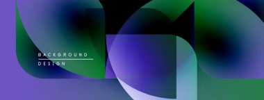Soyut geometrik şekiller örtüşüyor, canlı mor ve yeşil renkler yaratıyor. Arkaplan ve sunumlar için modern tasarım ögesi.