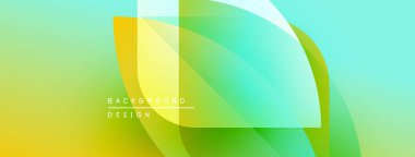 Soyut eğim arkaplanı. Üst üste binen şekiller dinamik görsel efekt yaratır. Sarı, yeşil, turkuaz renkler kompozisyona hakim. Modern tasarım ögesi.