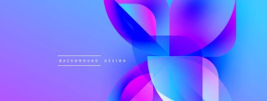 Soyut enerjik tasarım. Üst üste binen şekiller dinamik mor ve mavi renkler yaratır. Dijital projeler için modern arkaplan.