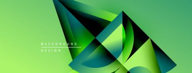 Soyut geometrik şekiller çakışıyor, dinamik yeşil gradyanlar yaratıyor. Modern tasarım elementleri derinlik, doku, görsel ilgi.
