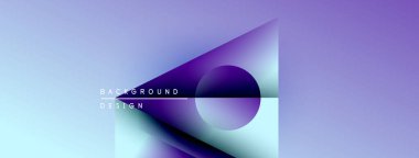 Soyut geometrik şekiller, mor renkler, eğim arkaplanı. Modern tasarım elementleri dinamik görsel kompozisyon oluşturur. Minimalist estetik.