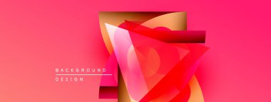 Soyut geometrik şekiller üst üste binerek canlı kırmızı ve turuncu renkler yaratıyor. Arkaplanda pürüzsüz geçişler, modern tasarım unsurları var.