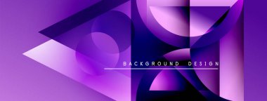 Soyut mor tasarım özellikleri üst üste binen geometrik şekiller, gradyanlar, çizgiler. Modern estetik, canlı renkler dinamik görsel etki yaratır.
