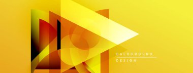 Soyut geometrik tasarım. Sarı renkler baskın, üst üste binen şekiller, daireler, üçgenler. Modern estetik, dinamik kompozisyon.